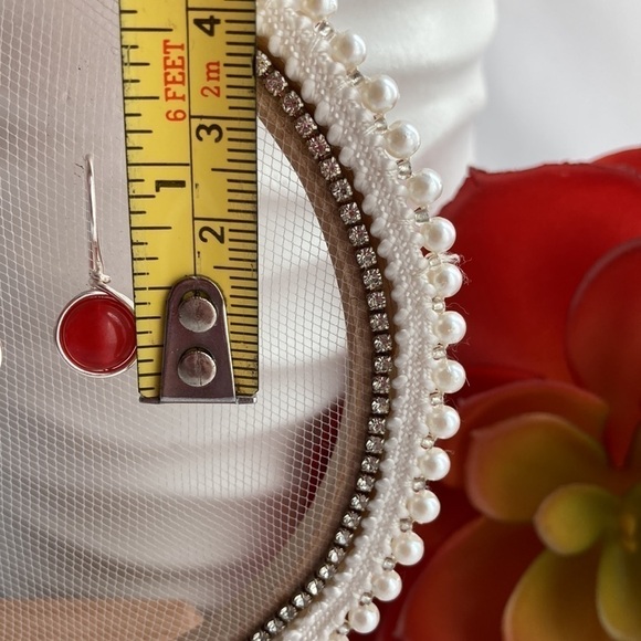 Red Jade & Silver Wire Wrapped Minimalist Earrings - Picture 6 of 12